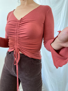 THE RUCHED SLIT SLEEVE TOP ~ MARSALA