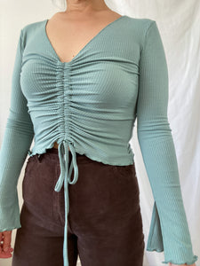 THE RUCHED SLIT SLEEVE TOP ~ SAGE
